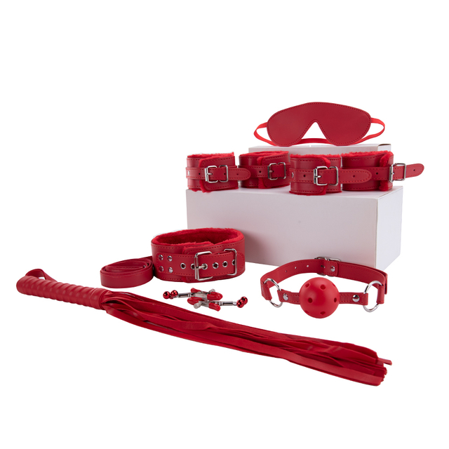 Set di bondage sessuali di colore rosso da 8 pezzi per BDSM femminile, giocattoli per adulti