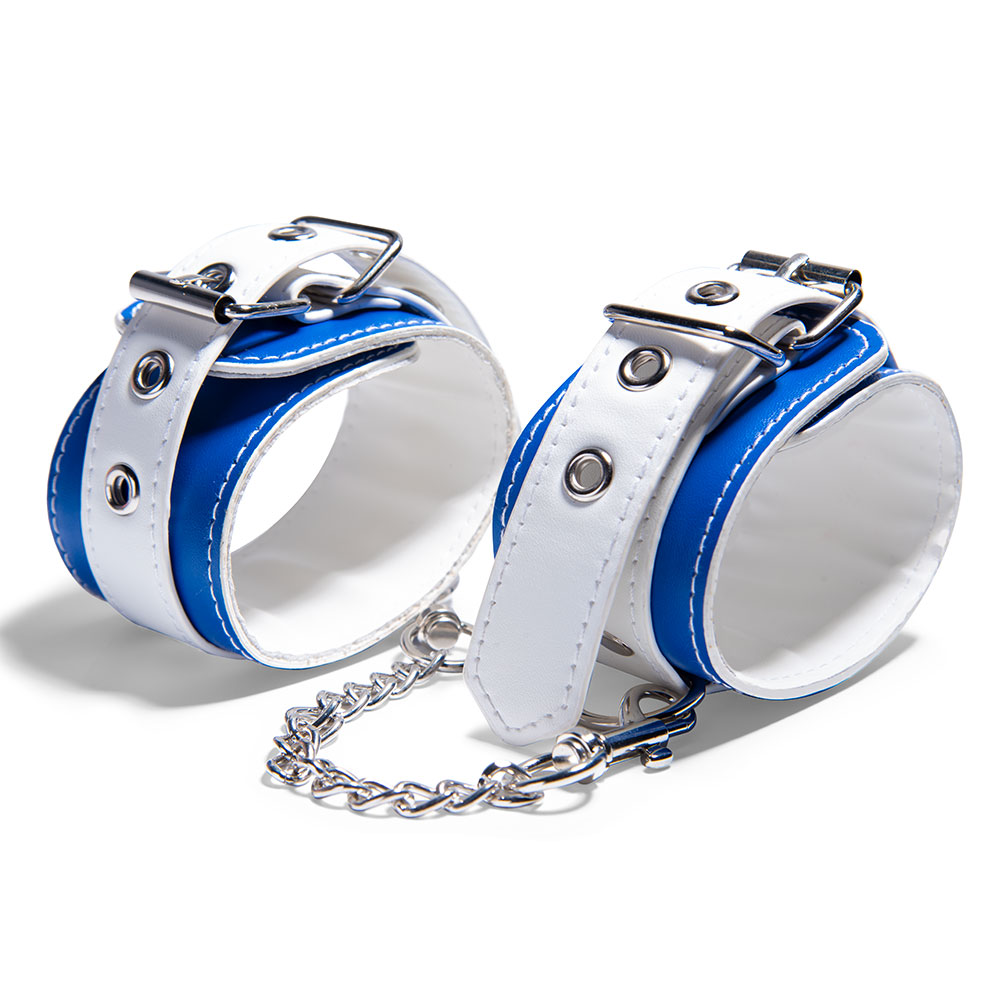 Weiche, verstellbare blaue und wei&szlig;e Handschellen SM-Bondage-Fesseln-Set