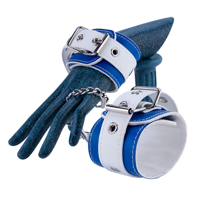 Weiche, verstellbare blaue und wei&szlig;e Handschellen SM-Bondage-Fesseln-Set