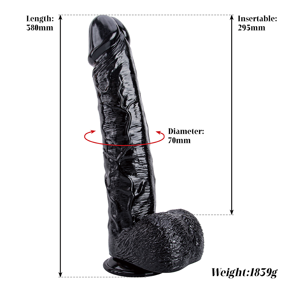 Dildo realistico enorme e morbido in PVC nero pieghevole con forte ventosa per donna adulta