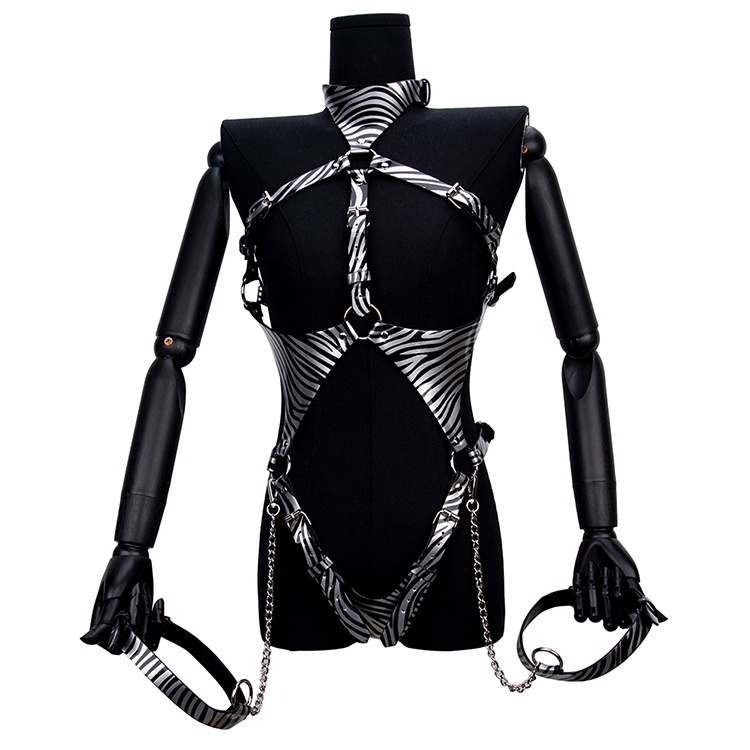 Set di bondage fetish con stampa zebrata Reggiseno con imbracatura per bondage al seno e gioco di fantasia con schiavo SM Dispositivo BDSM per adulti