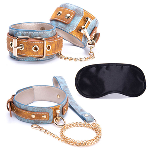 Geavanceerde 3PCS Denim Blue BDSM Terughoudendheid Fetish Voetboeien Terughoudendheid Bondage Fetish Set voor vrouwelijk spelen