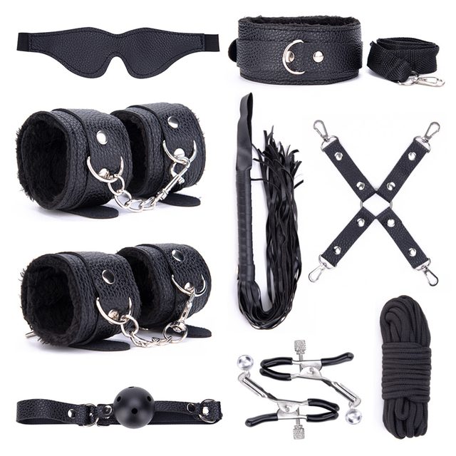 9PSC SM Erotik-Rollenspiel-Set, 9-teiliges Bondage-Set aus echtem Leder f&uuml;r Paare, BDSM, Cosplay und Fantasy