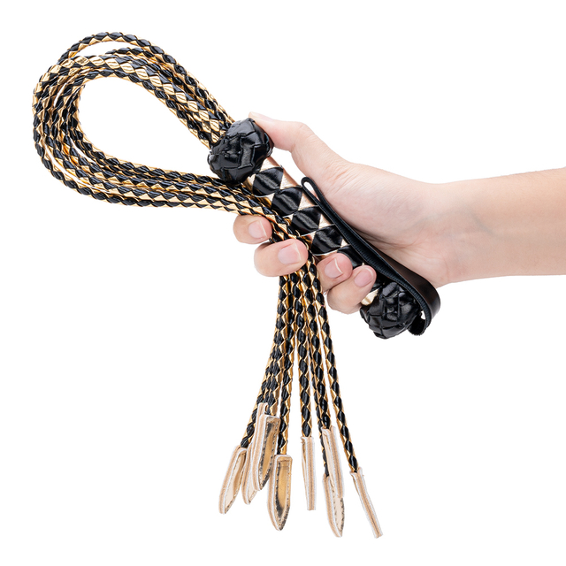 Schwarz-goldener Flog-Stil, wundersch&ouml;ne BDSM-Herz-Passion-BDSM-Peitsche aus PU-Leder