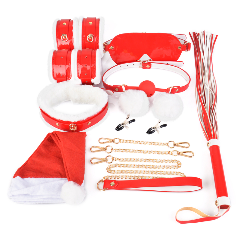 Set in pelle per kit bondage BDSM natalizio da 8 pezzi 