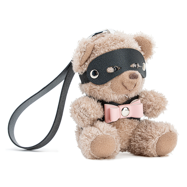 キーホルダー PU レザー BDSM クマ ピンクのリボン付き