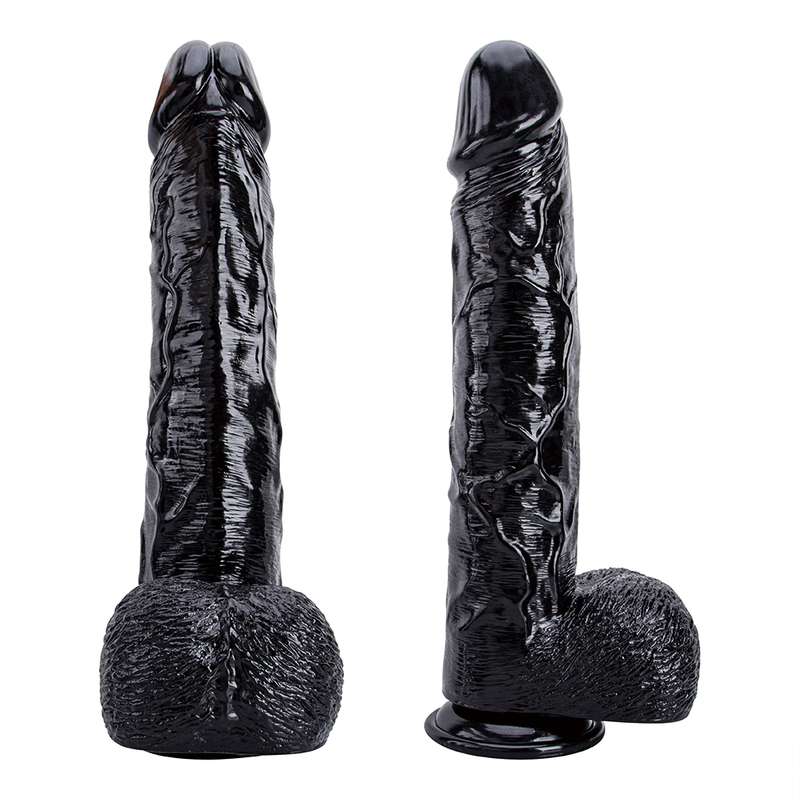 Dildo realistico enorme e morbido in PVC nero pieghevole con forte ventosa per donna adulta