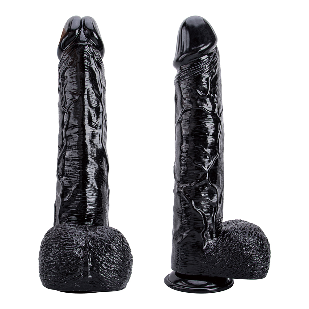 Dildo realistico enorme e morbido in PVC nero pieghevole con forte ventosa per donna adulta