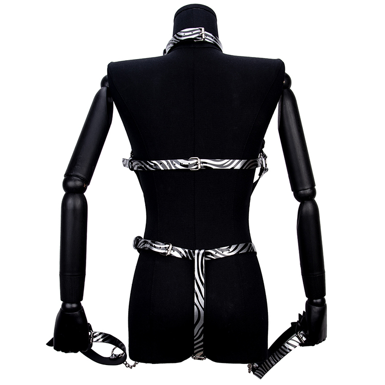 Set di bondage fetish con stampa zebrata Reggiseno con imbracatura per bondage al seno e gioco di fantasia con schiavo SM Dispositivo BDSM per adulti