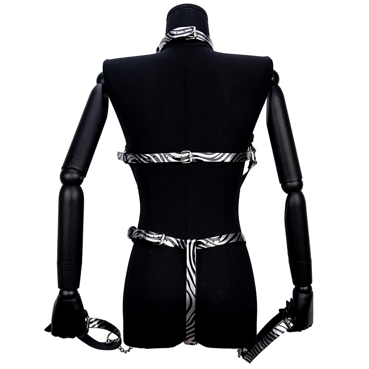 Set di bondage fetish con stampa zebrata Reggiseno con imbracatura per bondage al seno e gioco di fantasia con schiavo SM Dispositivo BDSM per adulti