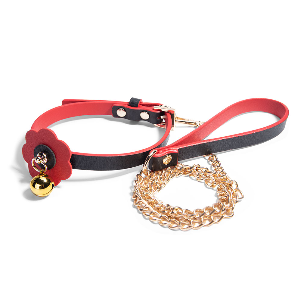 Luxe rode halsband met riem en bel voor seksspelletjes voor volwassenen