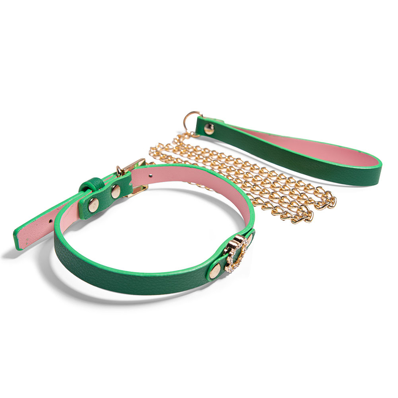Luxuri&ouml;ses gr&uuml;nes Halsband mit Leine f&uuml;r Erwachsene mit Bondage-Fesseln und Sexspielen