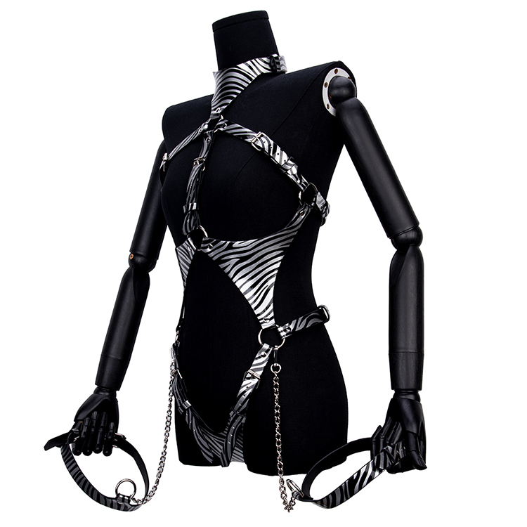 Set di bondage fetish con stampa zebrata Reggiseno con imbracatura per bondage al seno e gioco di fantasia con schiavo SM Dispositivo BDSM per adulti