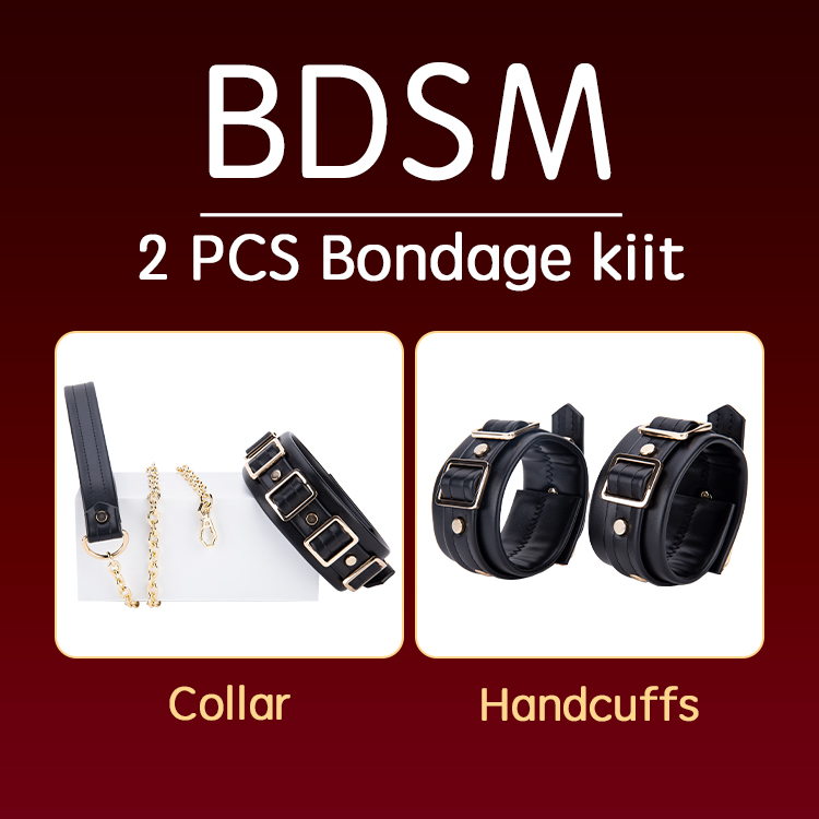 2-delige SM-bondageset van PU-leer, erotisch bevestigingsspeelgoed, inclusief flirtende handboeien en halsband voor BDSM-spel voor volwassenen