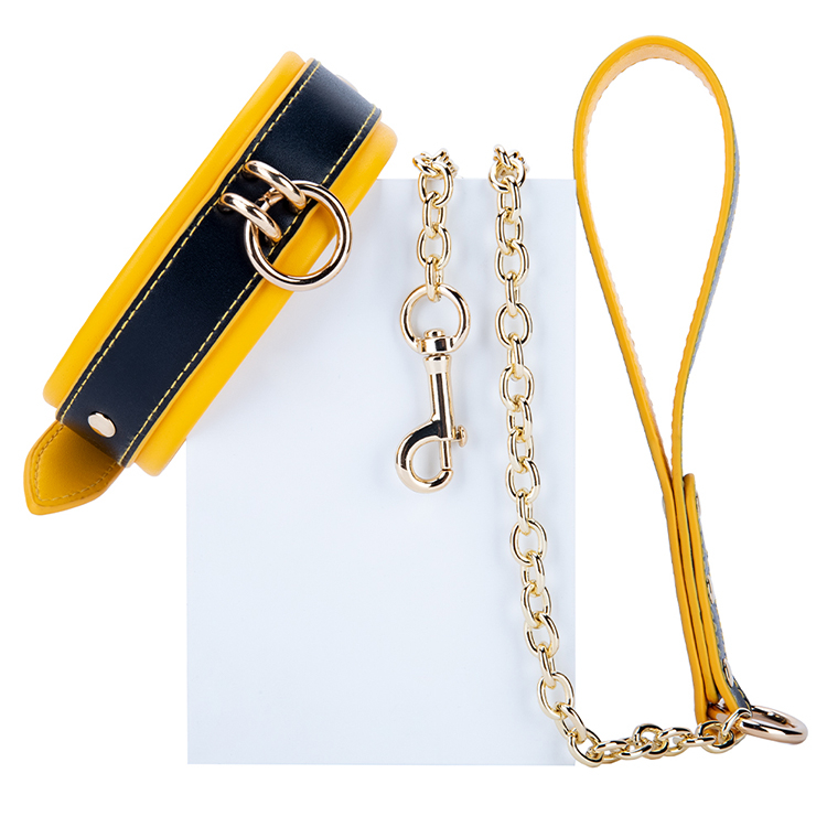 Kit bondage BDSM SM giallo e nero da 2 pezzi per adulti Set girocollo e manette per giochi di coppia sexy e giochi fetish bondage