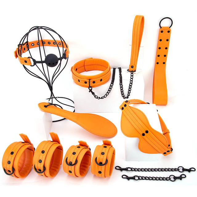 7PCS 공장 가격 오렌지 호박 벨벳 Bdsm 본디지 키트 