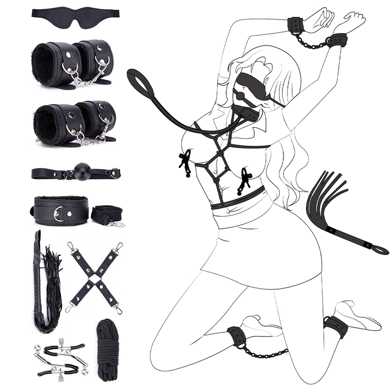 9PSC SM erotisch rollenspelset 9-delige lederen bondageset voor koppels, BDSM cosplay en fantasy