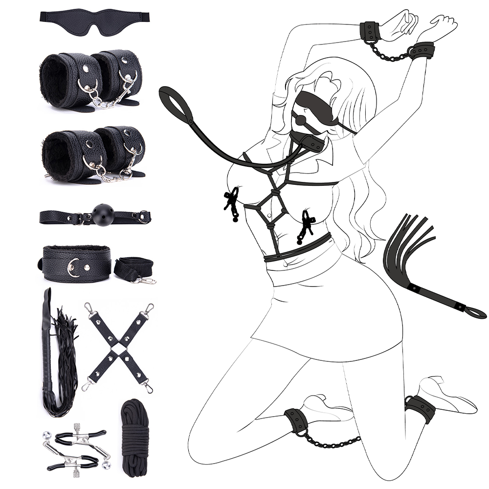 9PSC SM erotisch rollenspelset 9-delige lederen bondageset voor koppels, BDSM cosplay en fantasy