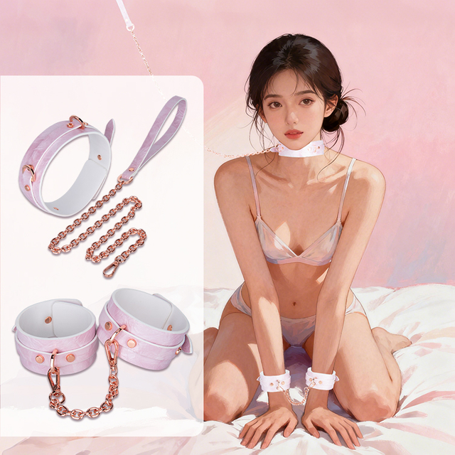 高品質 2 ピース レザー BDSM ボンデージ セット 手錠の首輪とチェーン エロティックな大人のおもちゃ 大人とカップル用