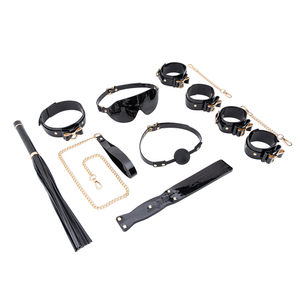 7-teiliges, elegantes, schwarzes PU-Leder-Bondage-Set f&uuml;r Paare mit Fesseln f&uuml;r vergn&uuml;gliches SM-Spiel f&uuml;r Erwachsene