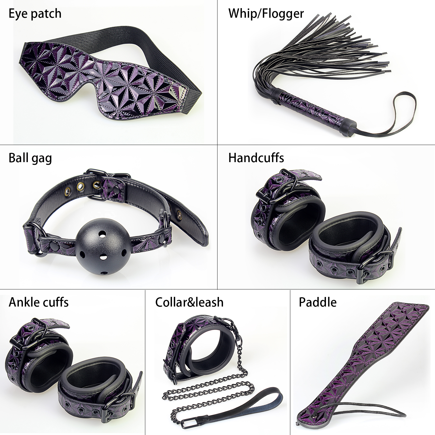 7PSC Erwachsenenspielzeug-Bondage-Set, 7-teiliges Lila-Diamant-BDSM-Geschenkset f&uuml;r Paare