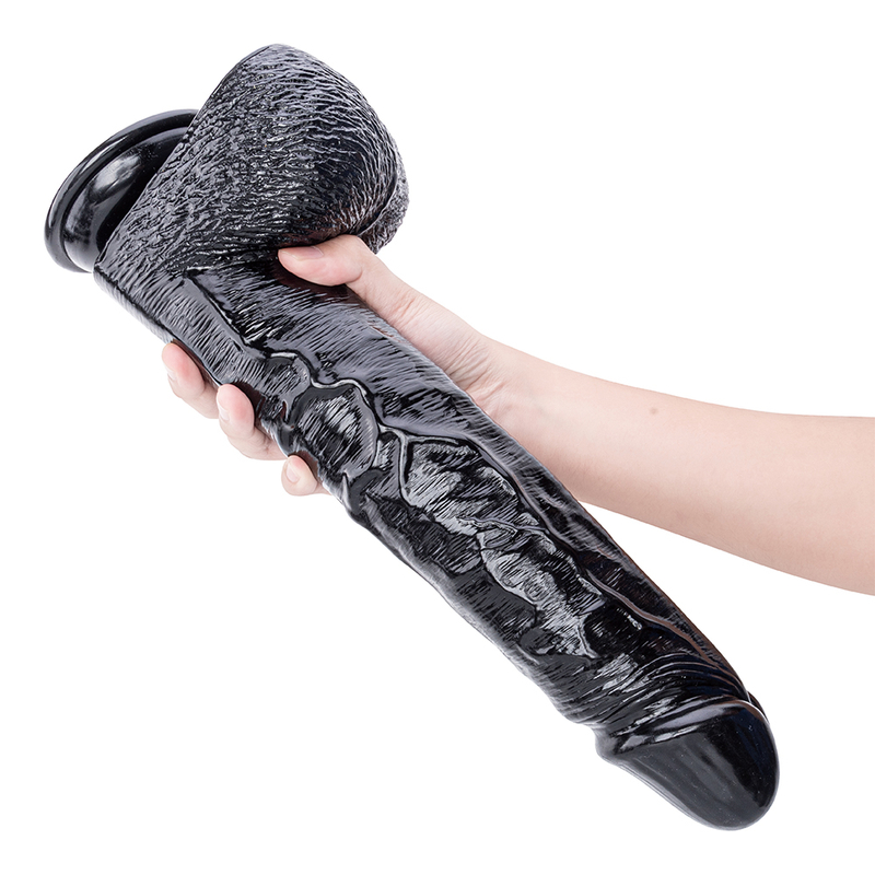 Dildo realistico enorme e morbido in PVC nero pieghevole con forte ventosa per donna adulta
