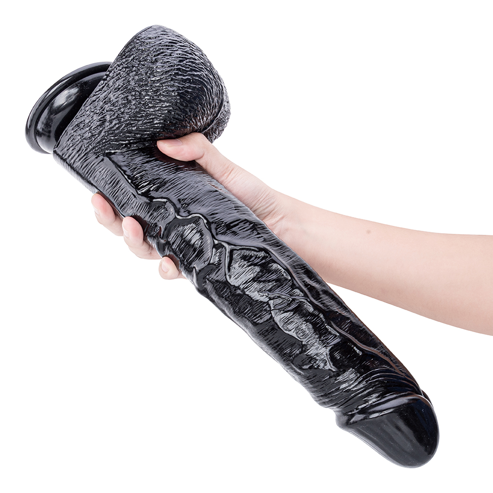 Dildo realistico enorme e morbido in PVC nero pieghevole con forte ventosa per donna adulta
