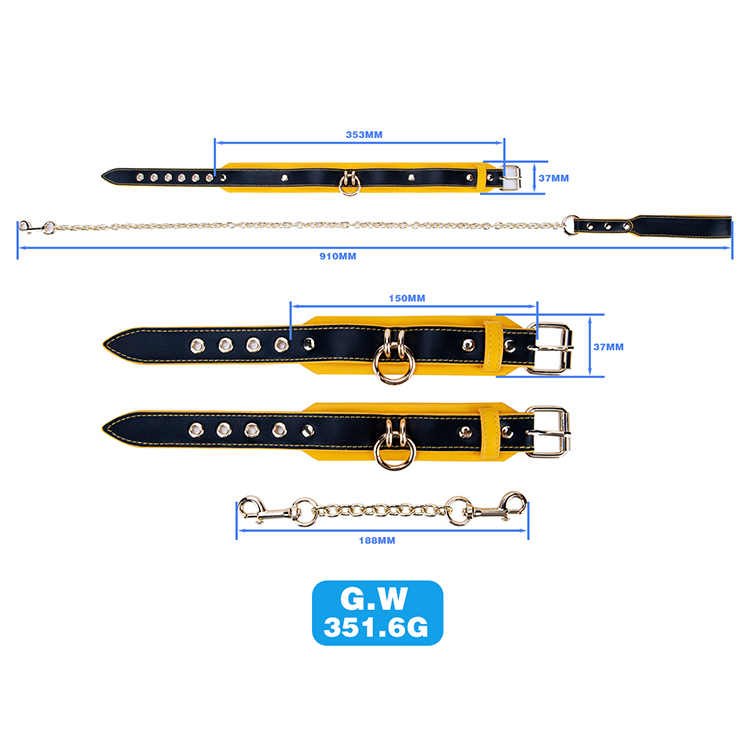 Kit bondage BDSM SM giallo e nero da 2 pezzi per adulti Set girocollo e manette per giochi di coppia sexy e giochi fetish bondage