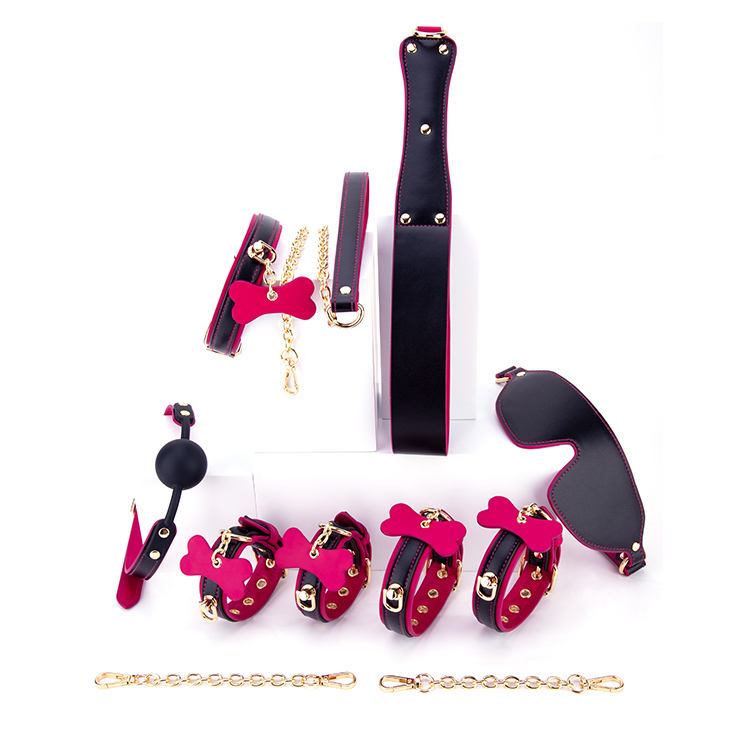 6-delige paarse en zwarte BDSM volwassen cosplay bondageset 6-delige collectie voor flirt- en SM-avonturen voor koppels