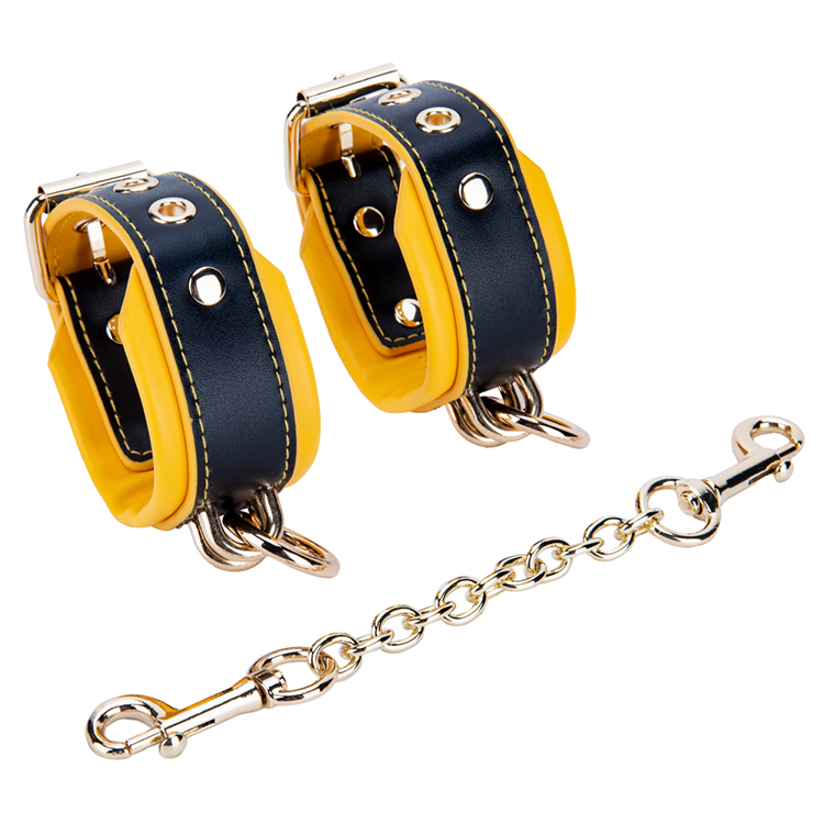 Kit bondage BDSM SM giallo e nero da 2 pezzi per adulti Set girocollo e manette per giochi di coppia sexy e giochi fetish bondage