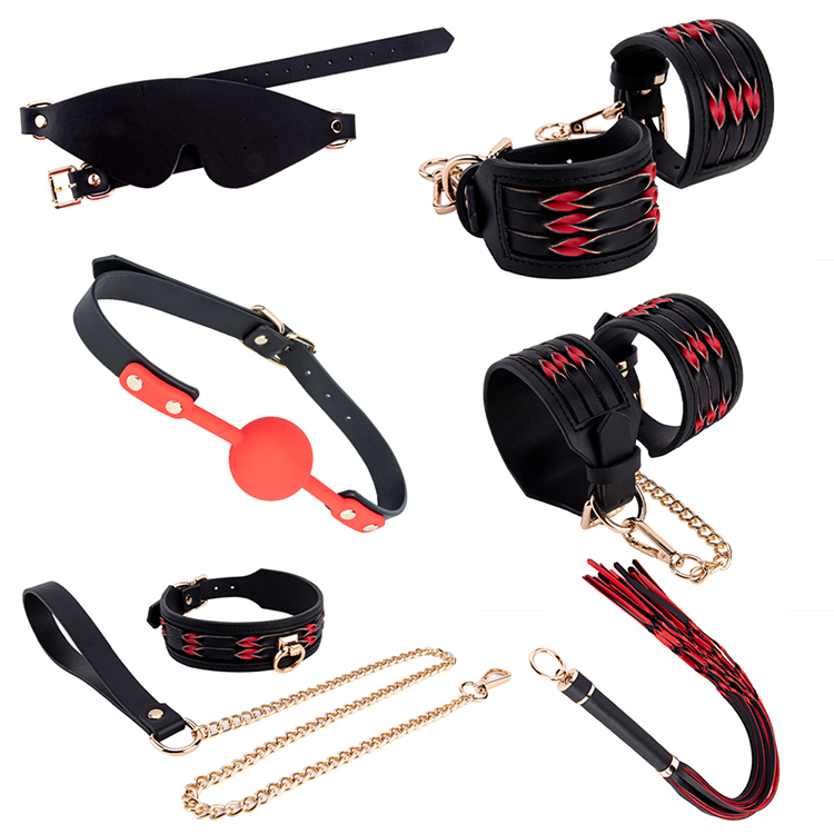 Kit bondage in pelle da 6 pezzi per donne Set di giocattoli sessuali BDSM in peluche per coppie Giochi erotici SM