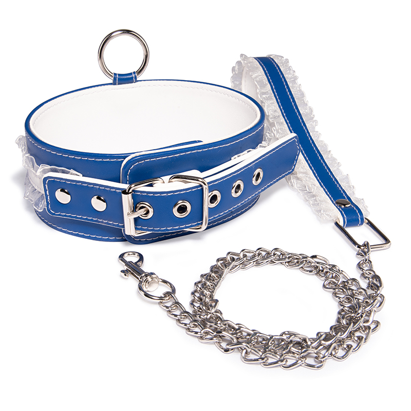 Groothandel SM lederen halsband en ketting met metalen ketting voor koppels Sexy slaaf BDSM choker ketting