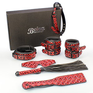 Diamantmuster-BDSM-Bondage-Set f&uuml;r Erwachsene: Handschellen, Nippelklemmen, Knebel, Peitsche und Seile f&uuml;r Paare