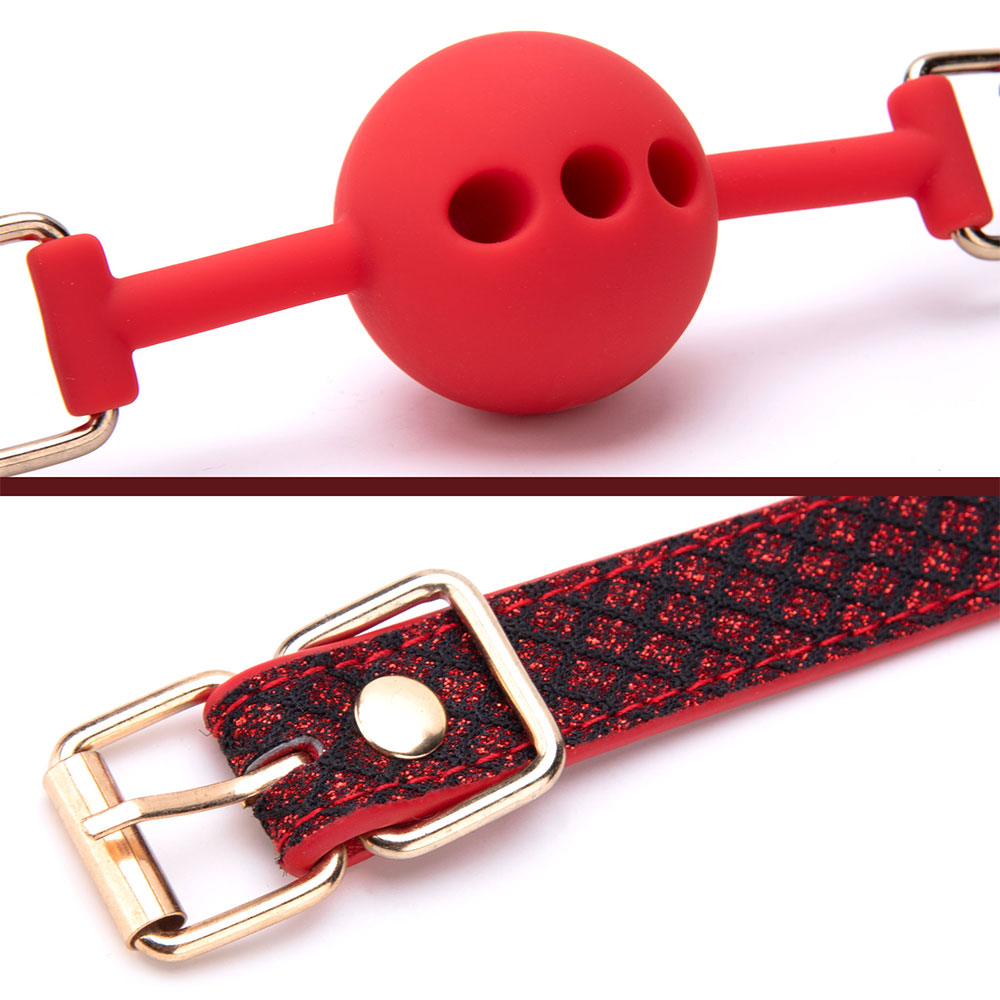 Ball-Sklavenknebel mit schwarzen PU-Lederriemen
