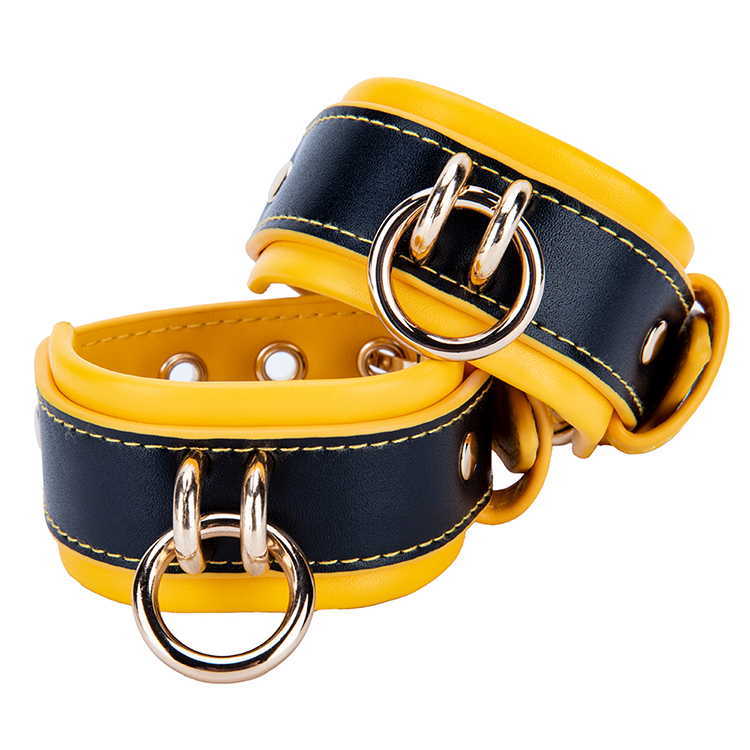 Kit bondage BDSM SM giallo e nero da 2 pezzi per adulti Set girocollo e manette per giochi di coppia sexy e giochi fetish bondage