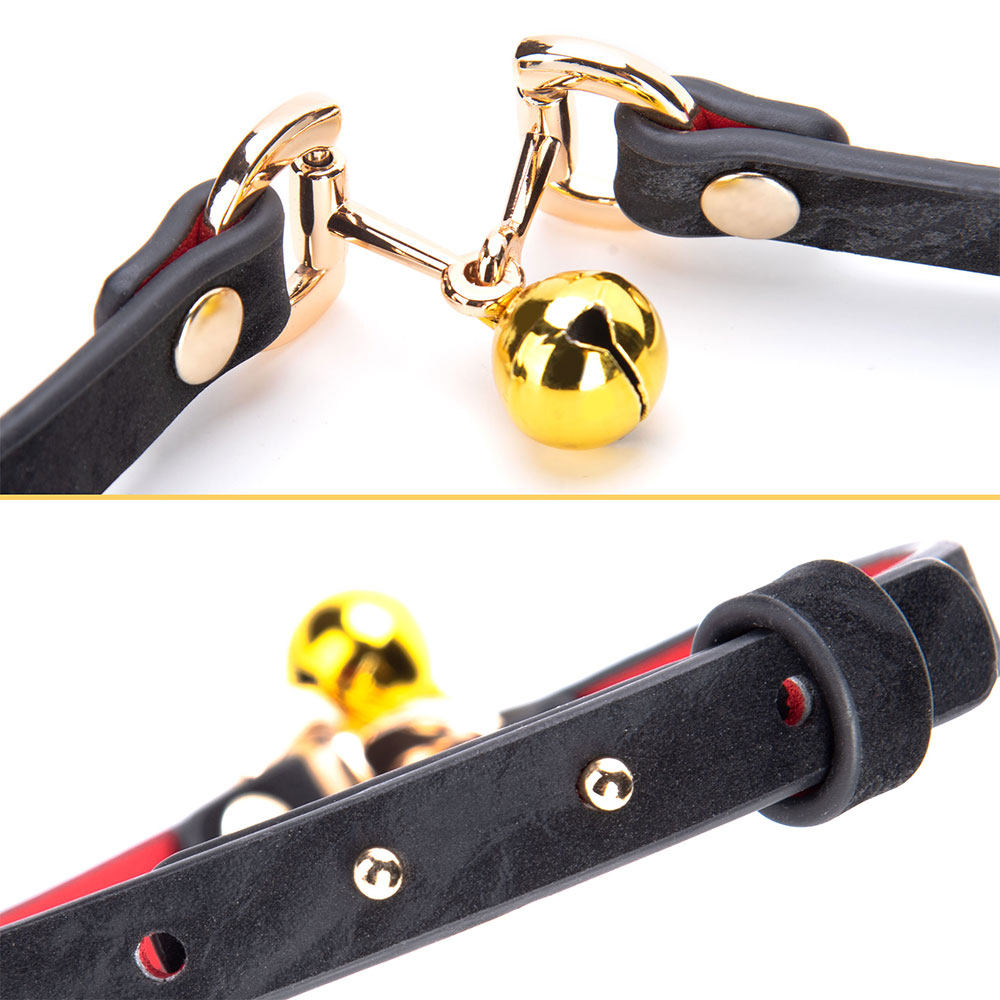 Trendy Little Bell Tame Schwarzes PU-Leder-Eisenhalsband mit verstellbarer Schnalle Gothic-BDSM-Bondage-Halskette f&uuml;r Paare