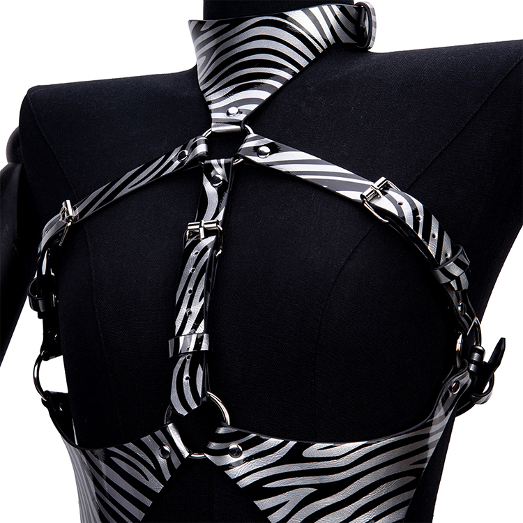 Set di bondage fetish con stampa zebrata Reggiseno con imbracatura per bondage al seno e gioco di fantasia con schiavo SM Dispositivo BDSM per adulti