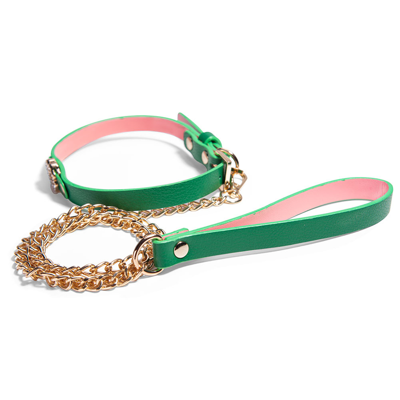 Luxuri&ouml;ses gr&uuml;nes Halsband mit Leine f&uuml;r Erwachsene mit Bondage-Fesseln und Sexspielen