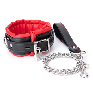 Schwarz und Rot mit Schloss, BDSM-Halsband, Bdsm-Bondage-Halsband und Leine-Set, Frauen, Rollenspiel, Sexspielzeug, verstellbare Sklavenfesseln, Erwachsene Produkte, SM-Bondage-Halsband f&uuml;r Paare