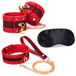 3pcs Set Bed Bondage Set Terughoudendheid Volwassen Spel Riem Sex Handboeien Tepelklem Zweep Kraag Kit Seksspeeltje voor Paar Sex Accessoires